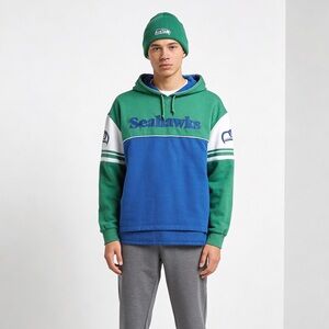 Vintage Seahawks Hoodie Mitchell & Ness NFL Throwbacks Retro 90s Colorblock